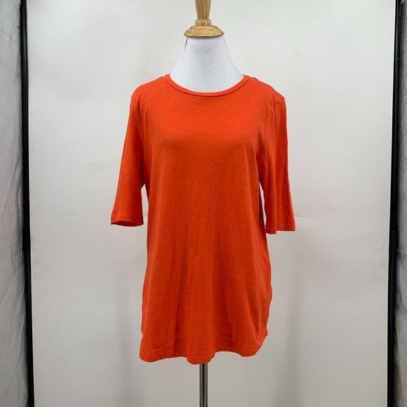 Eileen Fisher Organic Tee Womens S Small Solid Orange Mid Sleeve Stretch Shirt - Picture 2 of 10